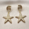 Oro Laminado Dangle Earring, Gold Filled Style Snail and Star Design, Matte Finish, Golden Finish, 02.428.0054