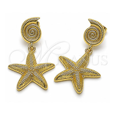 Oro Laminado Dangle Earring, Gold Filled Style Snail and Star Design, Matte Finish, Golden Finish, 02.428.0054