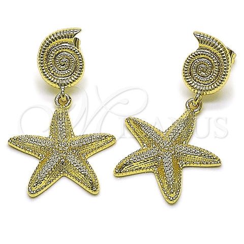 Oro Laminado Dangle Earring, Gold Filled Style Snail and Star Design, Matte Finish, Golden Finish, 02.428.0054