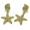 Oro Laminado Dangle Earring, Gold Filled Style Snail and Star Design, Matte Finish, Golden Finish, 02.428.0054