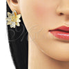 Oro Laminado Stud Earring, Gold Filled Style Flower Design, Diamond Cutting Finish, Golden Finish, 02.428.0055