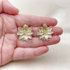 Oro Laminado Stud Earring, Gold Filled Style Flower Design, Diamond Cutting Finish, Golden Finish, 02.428.0055