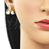 Oro Laminado Stud Earring, Gold Filled Style Flower Design, Diamond Cutting Finish, Golden Finish, 02.428.0056
