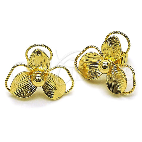 Oro Laminado Stud Earring, Gold Filled Style Flower Design, Diamond Cutting Finish, Golden Finish, 02.428.0056