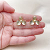 Oro Laminado Stud Earring, Gold Filled Style Flower Design, Diamond Cutting Finish, Golden Finish, 02.428.0056