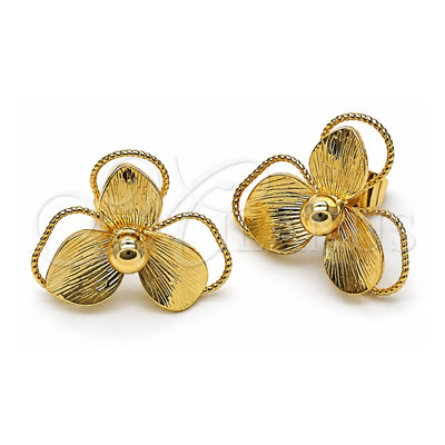 Oro Laminado Stud Earring, Gold Filled Style Flower Design, Diamond Cutting Finish, Golden Finish, 02.428.0056
