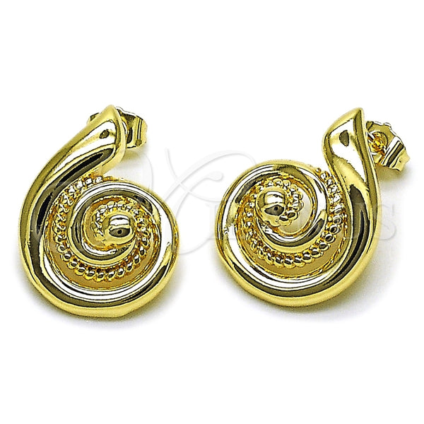Oro Laminado Stud Earring, Gold Filled Style Snail and Twist Design, Polished, Golden Finish, 02.428.0059
