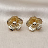 Oro Laminado Stud Earring, Gold Filled Style Flower Design, Diamond Cutting Finish, Golden Finish, 02.428.0060