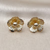 Oro Laminado Stud Earring, Gold Filled Style Flower Design, Diamond Cutting Finish, Golden Finish, 02.428.0060