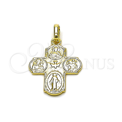 Oro Laminado Religious Pendant, Gold Filled Style Cross and Jesus Design, Polished, Golden Finish, 05.195.0044