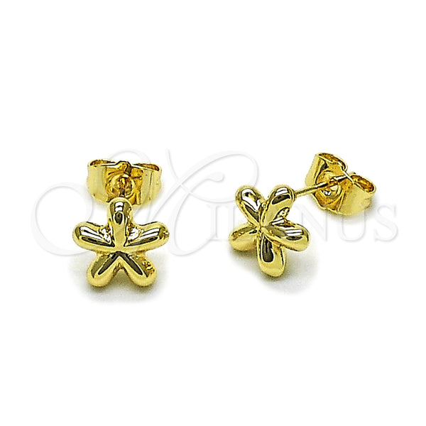 Oro Laminado Stud Earring, Gold Filled Style Flower and Hollow Design, Polished, Golden Finish, 02.163.0391
