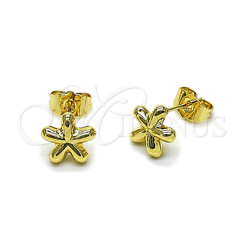 Oro Laminado Stud Earring, Gold Filled Style Flower and Hollow Design, Polished, Golden Finish, 02.163.0391