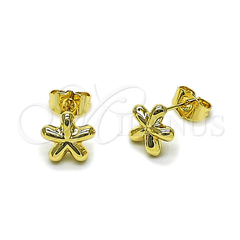 Oro Laminado Stud Earring, Gold Filled Style Flower and Hollow Design, Polished, Golden Finish, 02.163.0391
