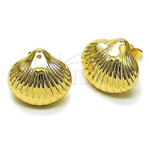 Oro Laminado Stud Earring, Gold Filled Style Shell and Hollow Design, Polished, Golden Finish, 02.428.0062