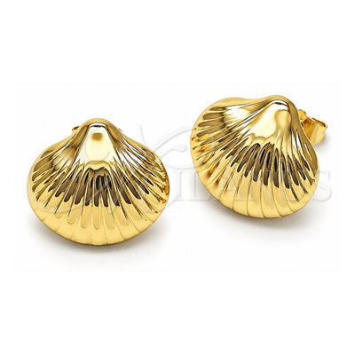 Oro Laminado Stud Earring, Gold Filled Style Shell and Hollow Design, Polished, Golden Finish, 02.428.0062