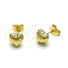 Oro Laminado Stud Earring, Gold Filled Style Heart and Hollow Design, Polished, Golden Finish, 02.163.0394