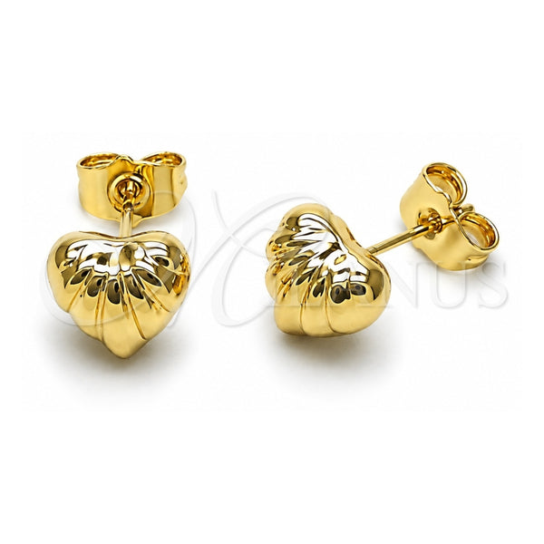 Oro Laminado Stud Earring, Gold Filled Style Heart and Hollow Design, Polished, Golden Finish, 02.163.0394