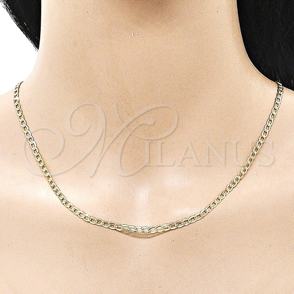 Gold Filled Necklace — Basic Necklace Curb and Pave Cuban Design Diamond — alternate product view — SKU 162030 | Oro Laminado collar — básico Necklace Curb and Pave Cuban diseño Diamond — SKU 162030