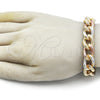 Oro Laminado Fancy Bracelet, Gold Filled Style Miami Cuban Design, Diamond Cutting Finish, Tricolor, 03.331.0236.1.09