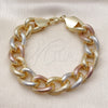 Oro Laminado Fancy Bracelet, Gold Filled Style Miami Cuban Design, Diamond Cutting Finish, Tricolor, 03.331.0236.1.09