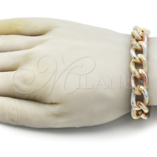 Gold Filled Bracelet — Fancy Bracelet Miami Cuban Design Diamond Cutting Tricolor — alternate product view — SKU 162031 | Oro Laminado brazalete — elegante Bracelet Miami Cuban diseño Diamond Cutting Tricolor — SKU 162031