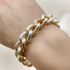 Oro Laminado Fancy Bracelet, Gold Filled Style Miami Cuban Design, Diamond Cutting Finish, Tricolor, 03.331.0236.1.09 (14 MM Thickness, 9 Inches Length)