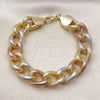 Oro Laminado Fancy Bracelet, Gold Filled Style Miami Cuban Design, Diamond Cutting Finish, Tricolor, 03.331.0236.1.09 (14 MM Thickness, 9 Inches Length)