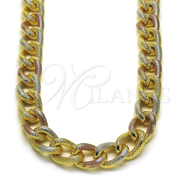 Oro Laminado Basic Necklace, Gold Filled Style Miami Cuban Design, Diamond Cutting Finish, Tricolor, 03.331.0236.1.20
