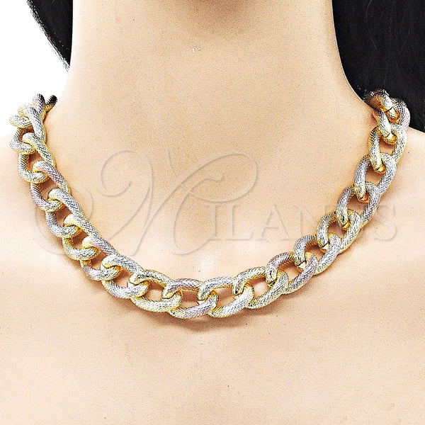 Gold Filled Necklace — Basic Necklace Miami Cuban Design Diamond Cutting Tricolor — alternate product view — SKU 162032 | Oro Laminado collar — básico Necklace Miami Cuban diseño Diamond Cutting Tricolor — SKU 162032