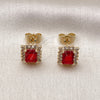 Oro Laminado Stud Earring, Gold Filled Style Cluster Design, with Garnet and White Cubic Zirconia, Polished, Golden Finish, 02.344.0173
