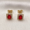 Oro Laminado Stud Earring, Gold Filled Style Cluster Design, with Garnet and White Cubic Zirconia, Polished, Golden Finish, 02.344.0173