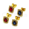 Oro Laminado Stud Earring, Gold Filled Style Cluster Design, with Garnet and White Cubic Zirconia, Polished, Golden Finish, 02.344.0173