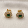 Oro Laminado Stud Earring, Gold Filled Style Cluster and Baguette Design, with Green and White Cubic Zirconia, Polished, Golden Finish, 02.344.0174