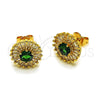 Oro Laminado Stud Earring, Gold Filled Style Cluster and Baguette Design, with Green and White Cubic Zirconia, Polished, Golden Finish, 02.344.0174