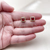Oro Laminado Stud Earring, Gold Filled Style Cluster Design, with Garnet and White Cubic Zirconia, Polished, Golden Finish, 02.344.0175
