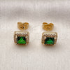Oro Laminado Stud Earring, Gold Filled Style Cluster Design, with Green and White Cubic Zirconia, Polished, Golden Finish, 02.344.0175.1