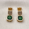 Oro Laminado Stud Earring, Gold Filled Style with Green and White Cubic Zirconia, Polished, Golden Finish, 02.344.0176