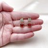 Oro Laminado Stud Earring, Gold Filled Style with Garnet and White Cubic Zirconia, Polished, Golden Finish, 02.344.0176.1