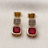 Oro Laminado Stud Earring, Gold Filled Style with Garnet and White Cubic Zirconia, Polished, Golden Finish, 02.344.0176.1