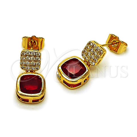 Oro Laminado Stud Earring, Gold Filled Style with Garnet and White Cubic Zirconia, Polished, Golden Finish, 02.344.0176.1