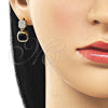 Oro Laminado Stud Earring, Gold Filled Style with Black and White Cubic Zirconia, Polished, Golden Finish, 02.344.0176.2