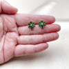 Oro Laminado Stud Earring, Gold Filled Style Flower Design, with Green and White Cubic Zirconia, Polished, Golden Finish, 02.344.0177.1