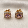 Oro Laminado Stud Earring, Gold Filled Style Cluster Design, with Pink and White Cubic Zirconia, Polished, Golden Finish, 02.344.0178