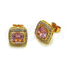 Oro Laminado Stud Earring, Gold Filled Style Cluster Design, with Pink and White Cubic Zirconia, Polished, Golden Finish, 02.344.0178