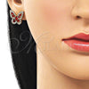 Oro Laminado Stud Earring, Gold Filled Style Butterfly and Baguette Design, with Garnet and White Cubic Zirconia, Polished, Golden Finish, 02.344.0180