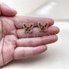 Oro Laminado Stud Earring, Gold Filled Style Butterfly and Baguette Design, with Garnet and White Cubic Zirconia, Polished, Golden Finish, 02.344.0180