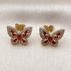 Oro Laminado Stud Earring, Gold Filled Style Butterfly and Baguette Design, with Garnet and White Cubic Zirconia, Polished, Golden Finish, 02.344.0180