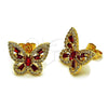 Oro Laminado Stud Earring, Gold Filled Style Butterfly and Baguette Design, with Garnet and White Cubic Zirconia, Polished, Golden Finish, 02.344.0180