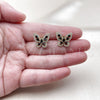 Oro Laminado Stud Earring, Gold Filled Style Butterfly and Baguette Design, with Black and White Cubic Zirconia, Polished, Golden Finish, 02.344.0180.2