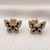Oro Laminado Stud Earring, Gold Filled Style Butterfly and Baguette Design, with Black and White Cubic Zirconia, Polished, Golden Finish, 02.344.0180.2